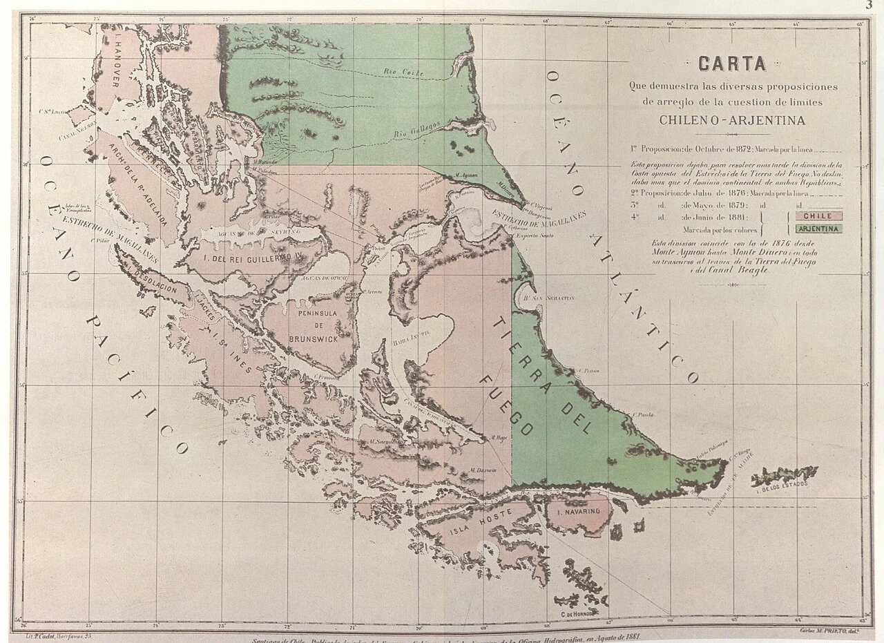 Mapa oficial de la Oficina Hidrográfica de Chile, Carlos Prieto, 1881.